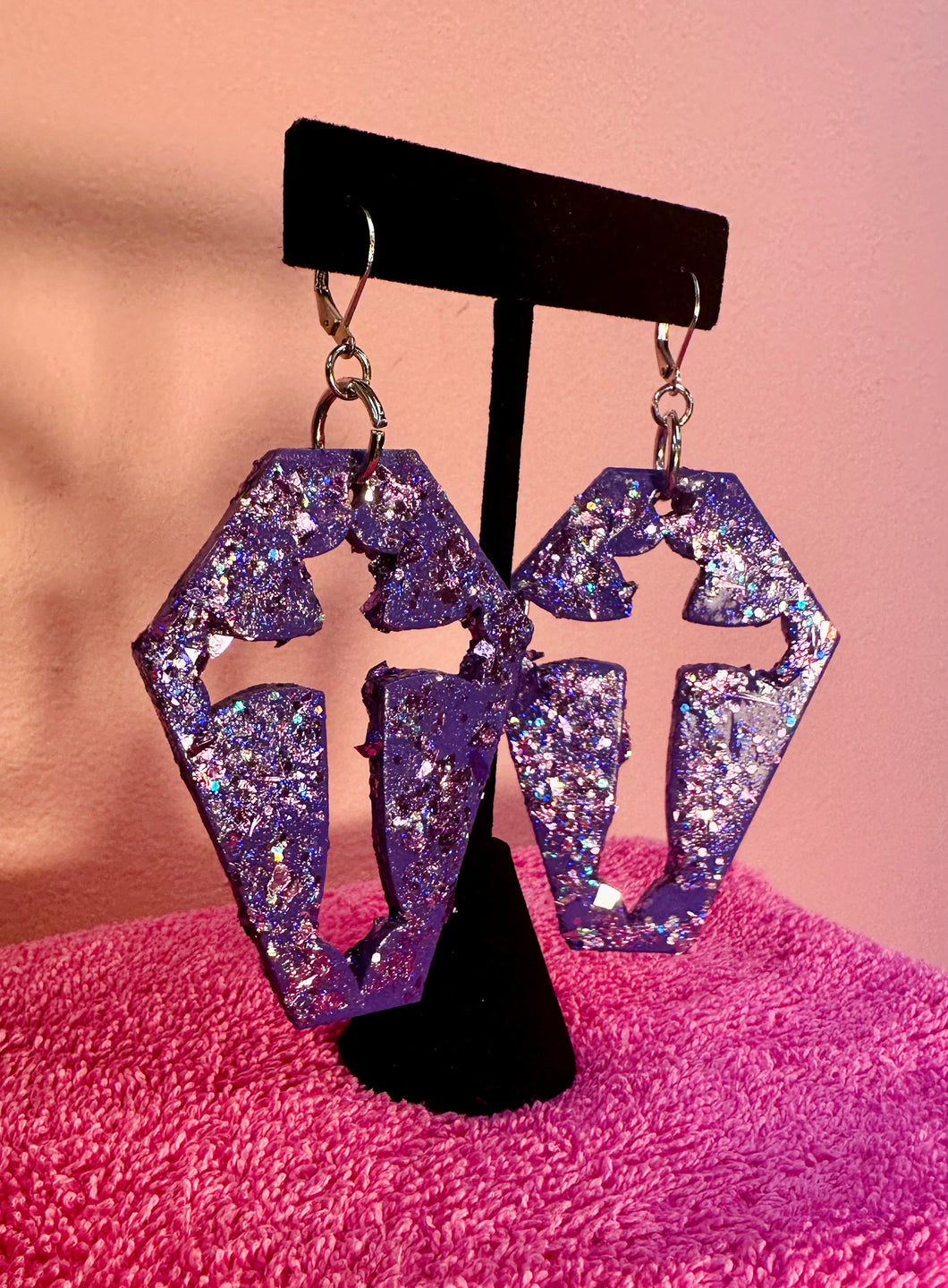 Purple Glitter Coffin Earrings