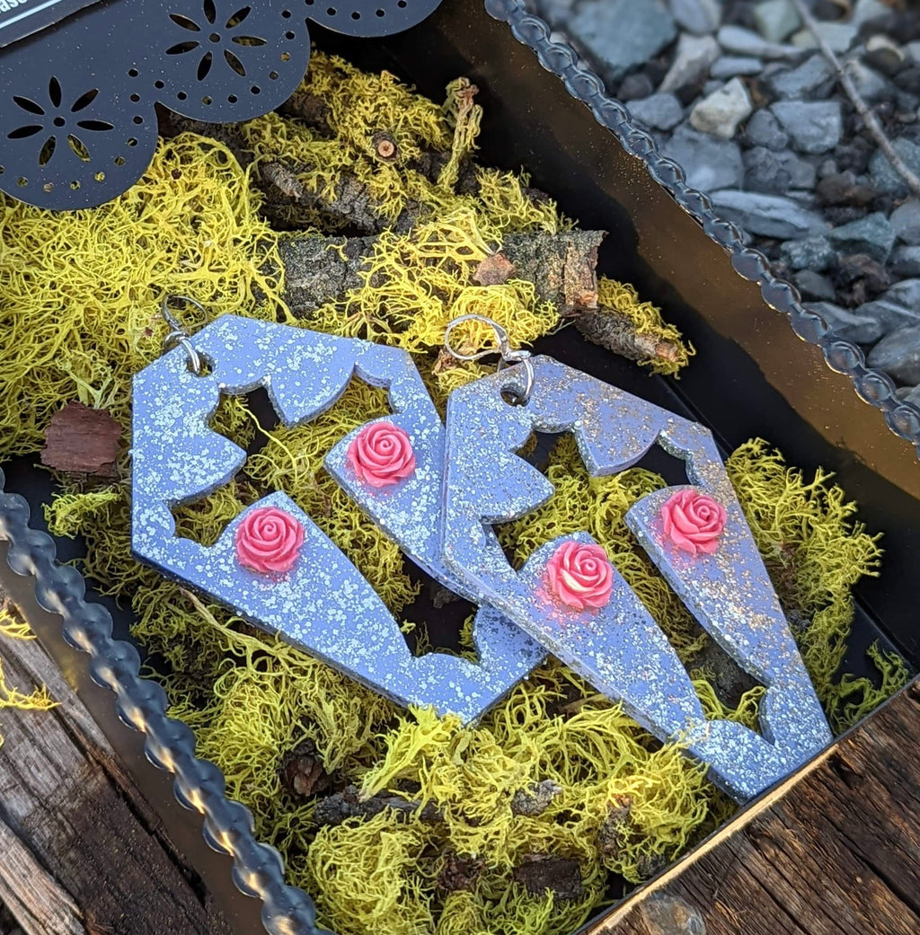 Purple Glitter Coffin Earrings