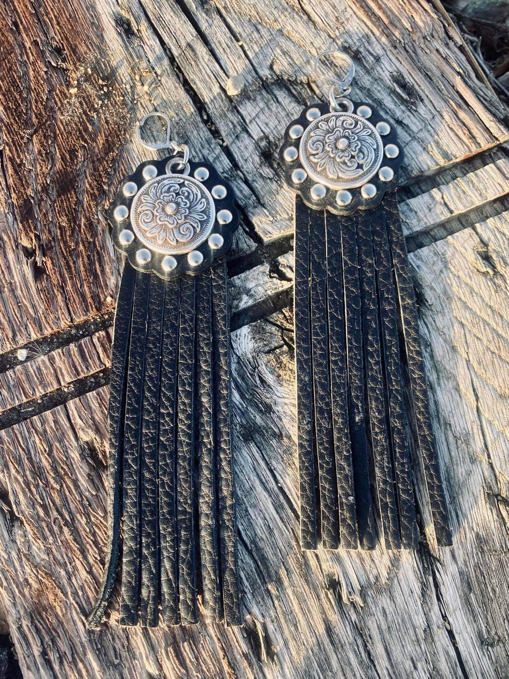 Studded Leather Concho Earrings