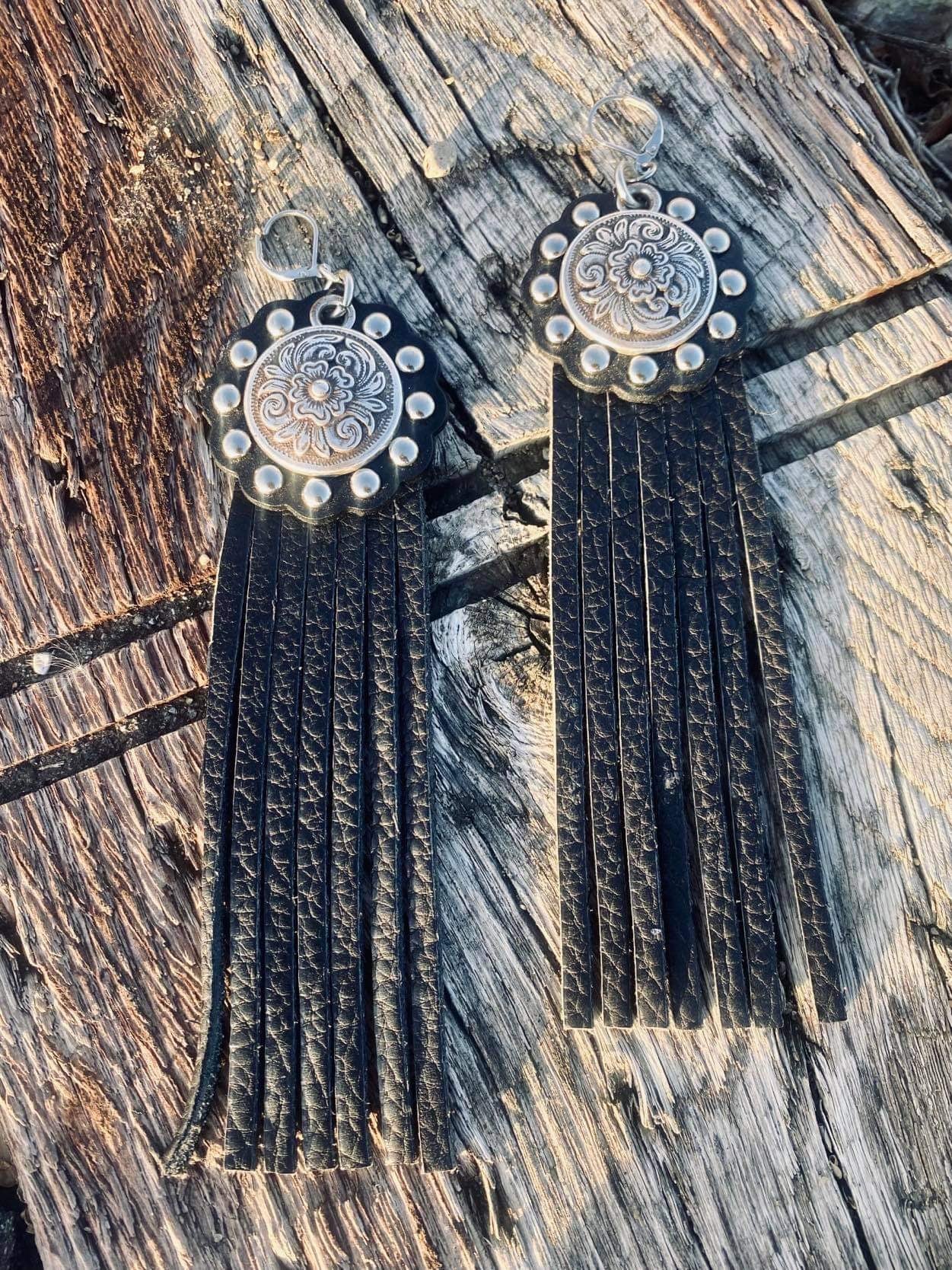 Studded Leather Concho Earrings