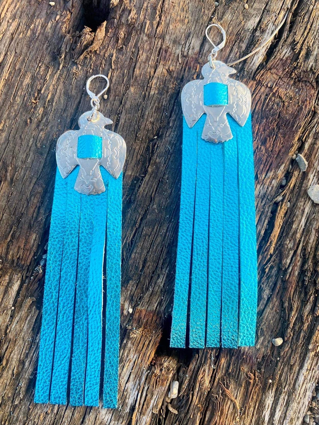 Turquoise Metallic Leather Concho Earrings