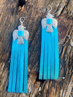 Turquoise Metallic Leather Concho Earrings