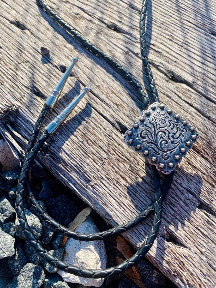 Floral Engraved Bolo Tie