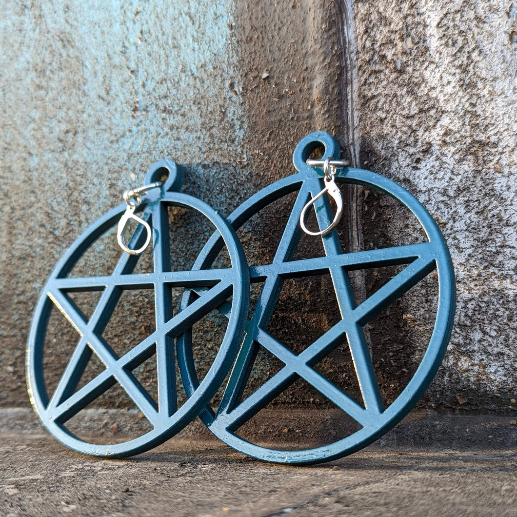 Teal Pentacle Earrings