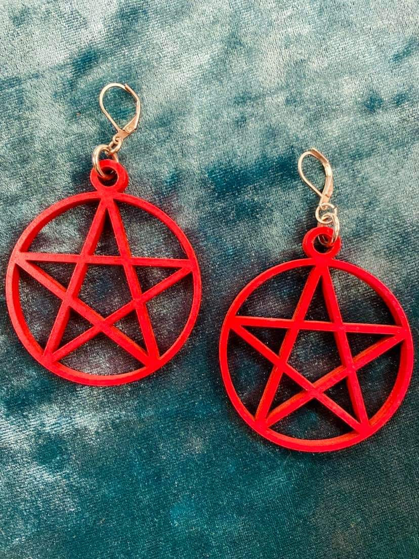 Mini Red Pentacle Earrings