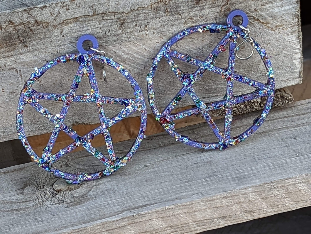 Purple Glitter Pentacle Earrings