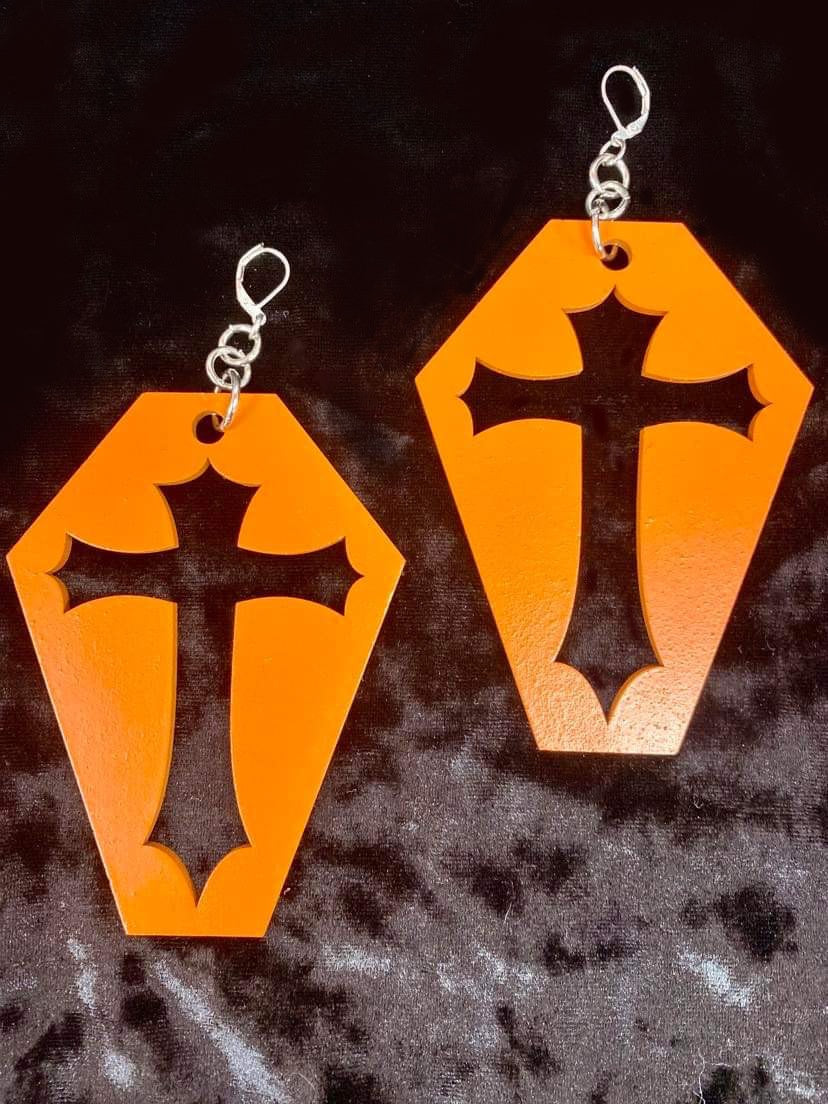 Orange Coffin Earrings