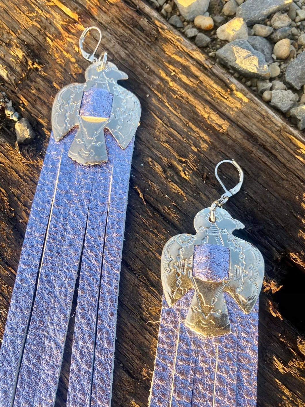 Lavender Metallic Leather Concho Earrings