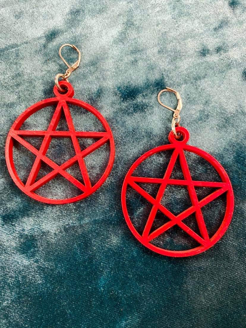 Mini Red Pentacle Earrings