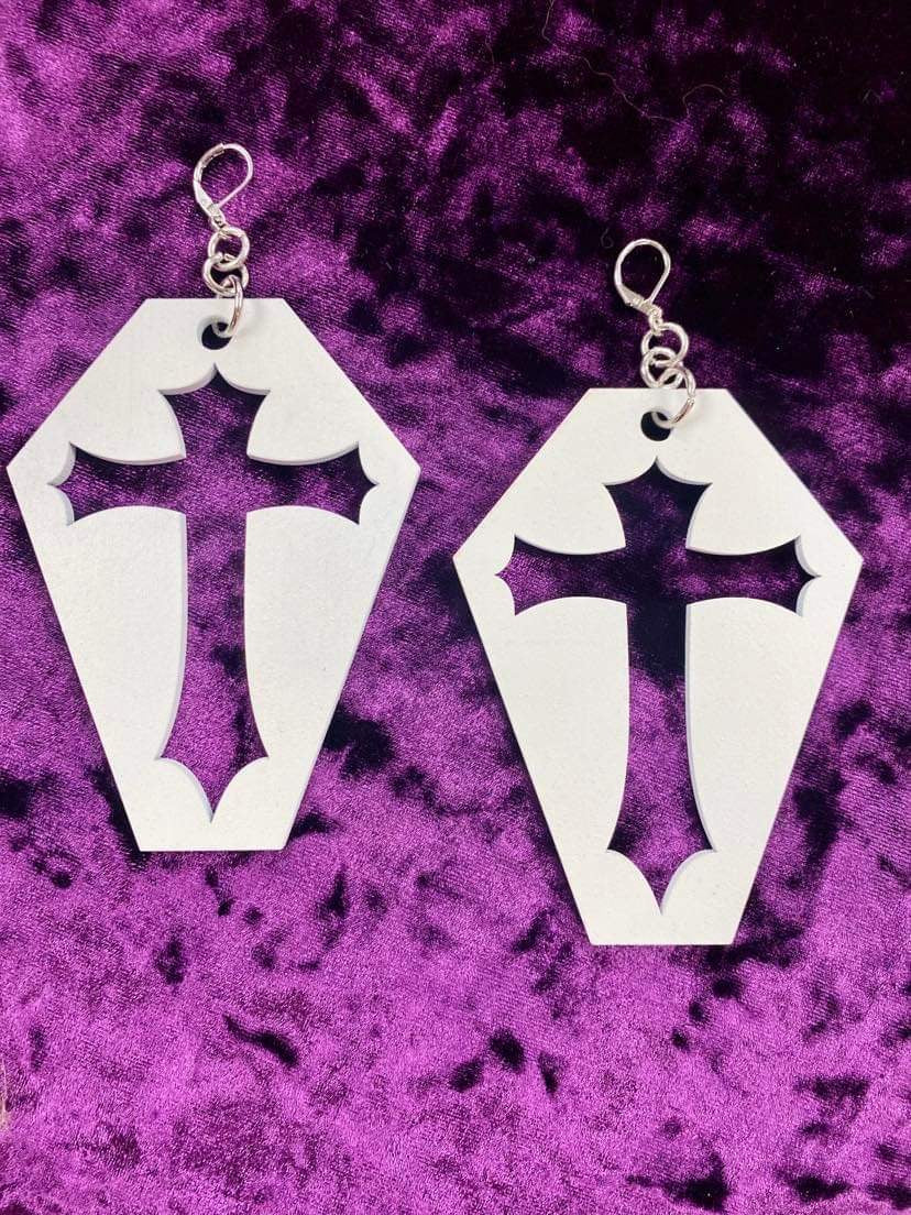 White Coffin Earrings