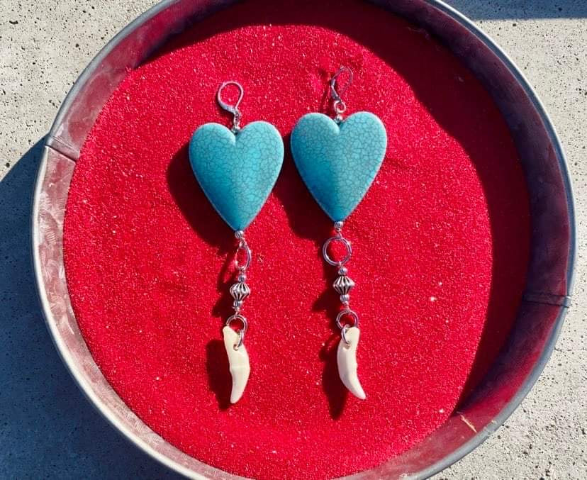 Heart and Teeth Dangle Earrings