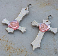 Load image into Gallery viewer, White and Pink Glitter Cross earrings
