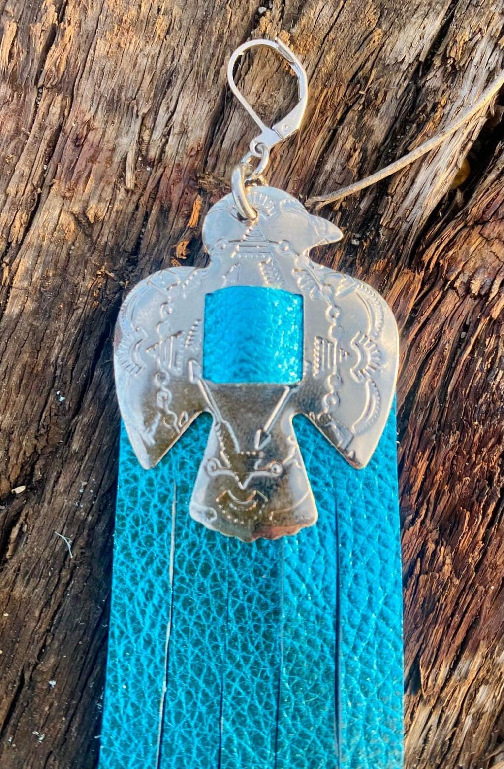 Turquoise Metallic Leather Concho Earrings