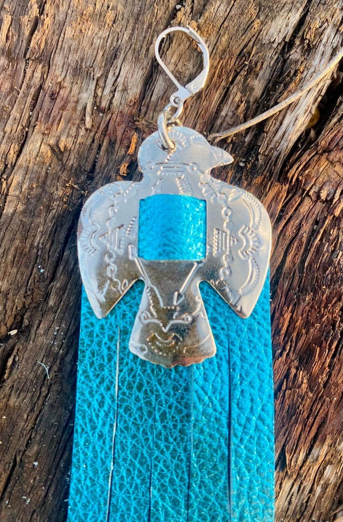 Turquoise Metallic Leather Concho Earrings