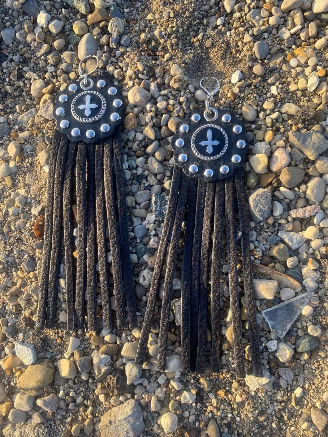 Studded Leather Concho Earrings