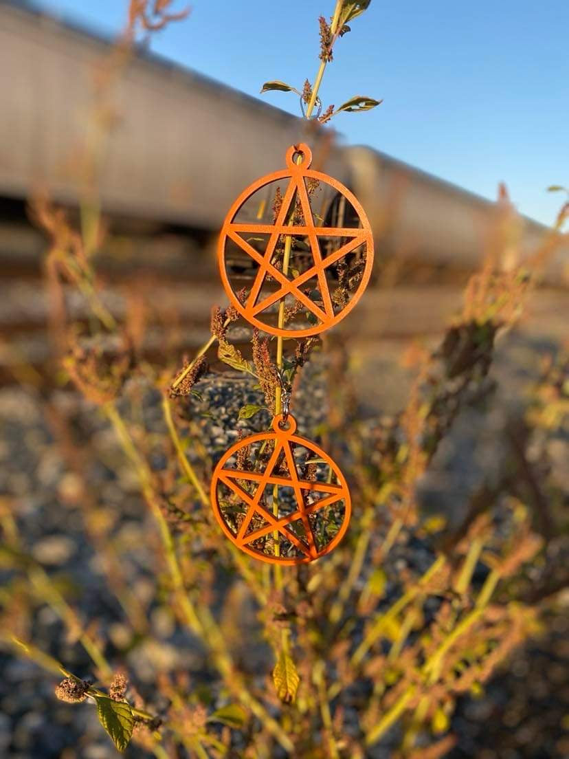 Orange Pentacle Earrings