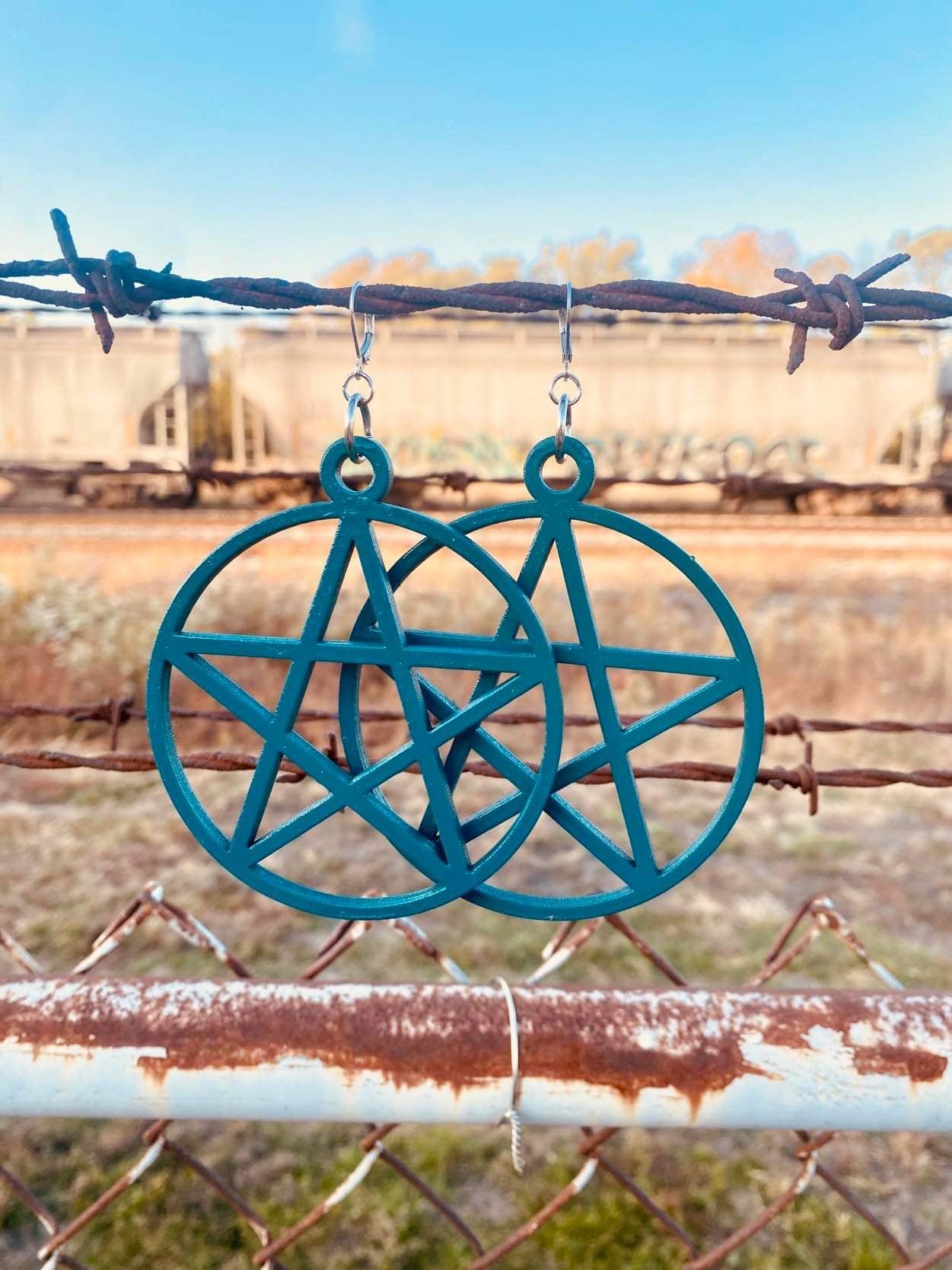 Teal Pentacle Earrings