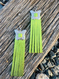 Green Metallic Leather Concho Earrings