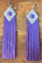 Purple Metallic Leather Concho Earrings